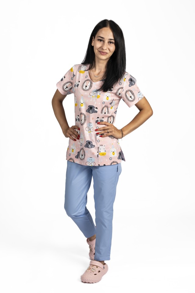 Costume de lucru pentru gradinite Lion cu bluza imprimata si pantaloni stretch cu snur si elastic