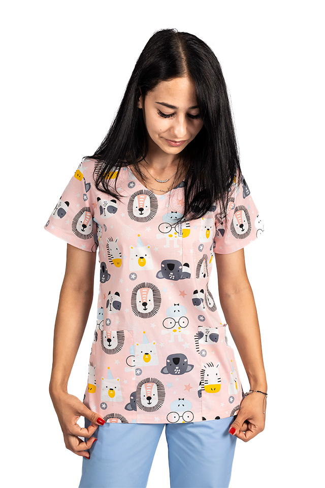 Costume de lucru pentru gradinite Lion cu bluza imprimata si pantaloni stretch cu snur si elastic