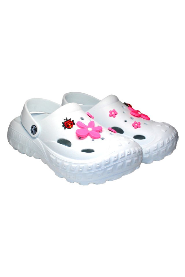 Incaltaminte de lucru Alba pentru femei - Clogs cu detalii aplicate