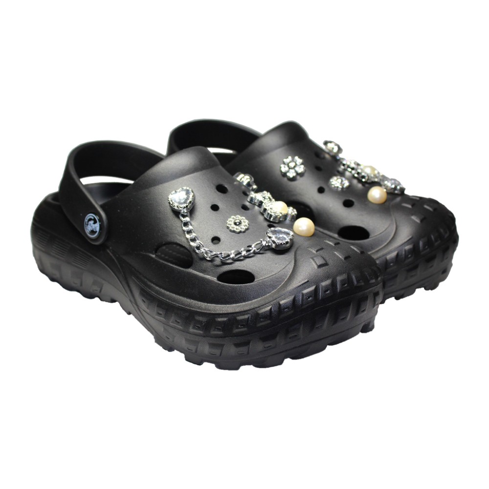 Incaltaminte de lucru negri pentru femei - Clogs cu detalii aplicate