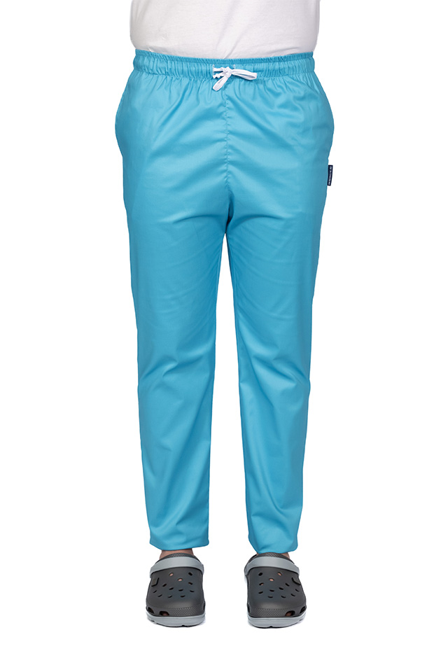 Pantaloni de lucru barbati turqoaz cu snur si elastic, doua buzunare laterale