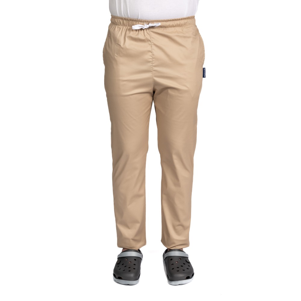 Pantaloni de lucru barbati crem cu snur si elastic, doua buzunare laterale