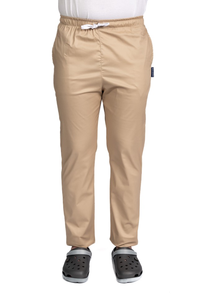 Pantaloni de lucru barbati crem cu snur si elastic, doua buzunare laterale