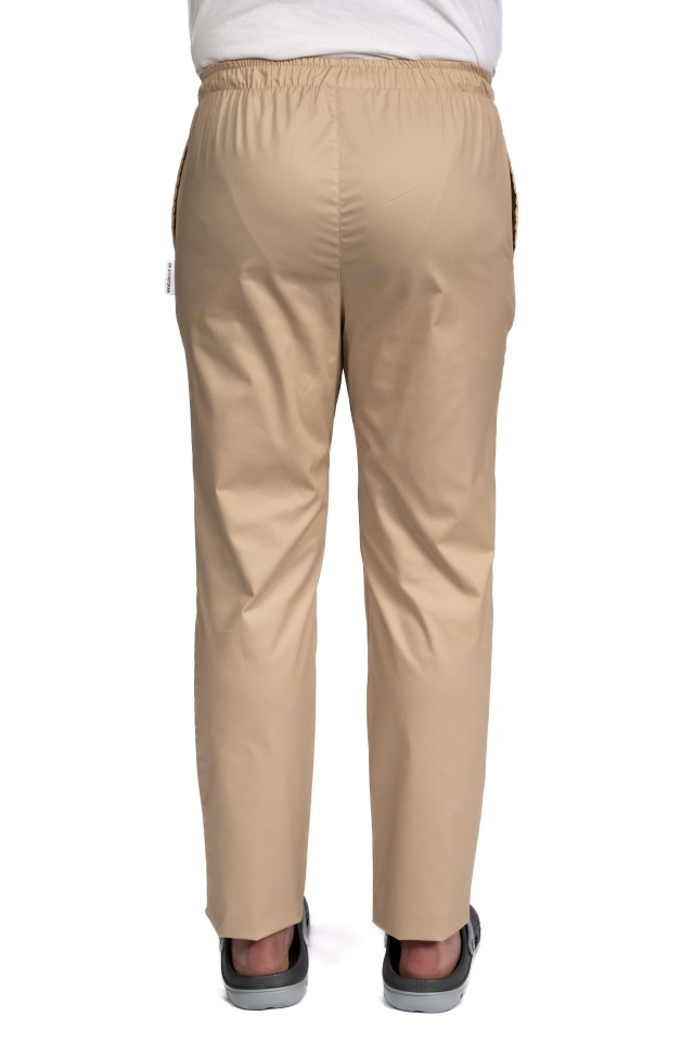 Pantaloni de lucru barbati crem cu snur si elastic, doua buzunare laterale