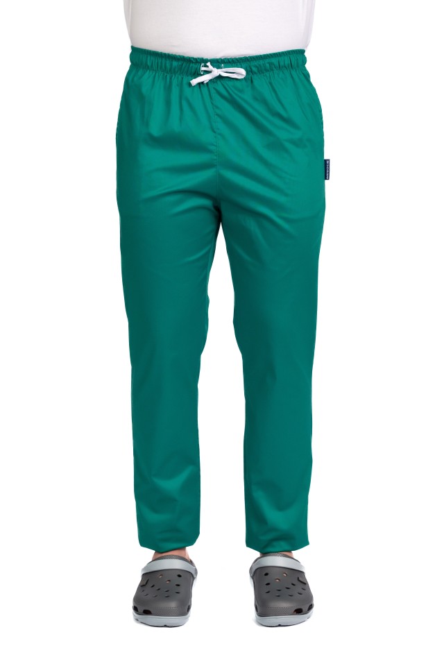 Pantaloni de lucru barbati verde cu snur si elastic, doua buzunare laterale