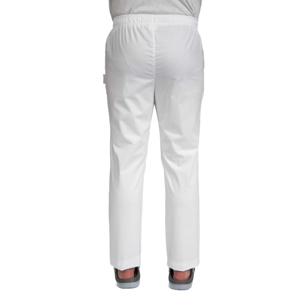 Pantaloni HORECA barbati albi cu elastic si doua buzunare laterale