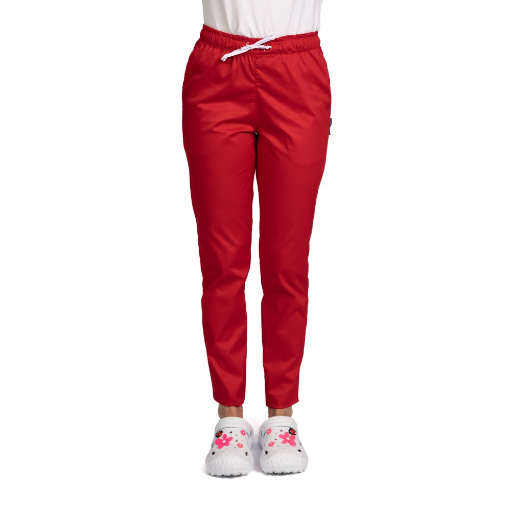Pantaloni de lucru rosii cu elastan snur in talie si doua buzunare laterale