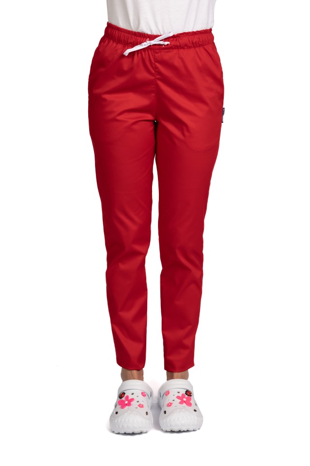 Pantaloni de lucru rosii cu elastan snur in talie si doua buzunare laterale..