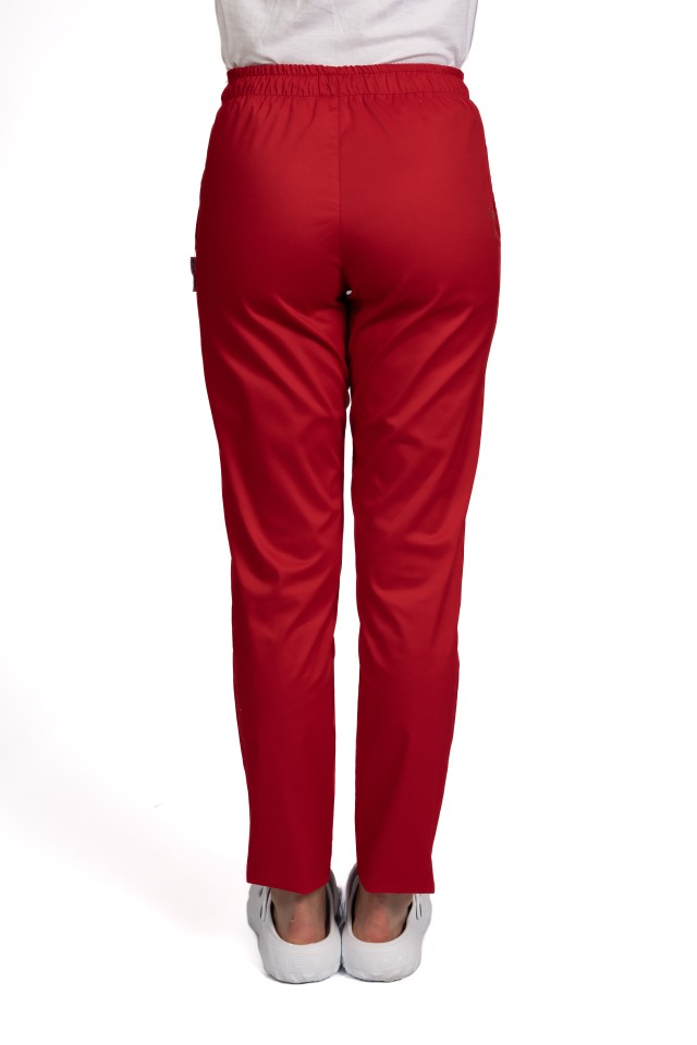 Pantaloni de lucru rosii cu elastan snur in talie si doua buzunare laterale