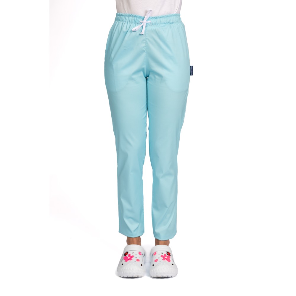 Pantaloni de lucru cu elastan dama menta cu snur si elastic, doua buzunare laterale