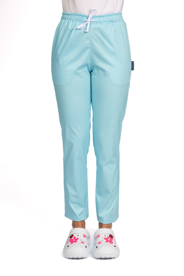 Pantaloni de lucru cu elastan dama menta cu snur si elastic, doua buzunare laterale