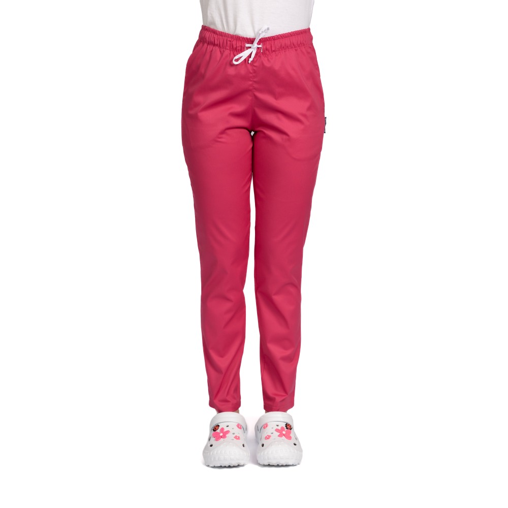 Pantaloni de lucru ciclam cu elastan snur in talie si doua buzunare laterale