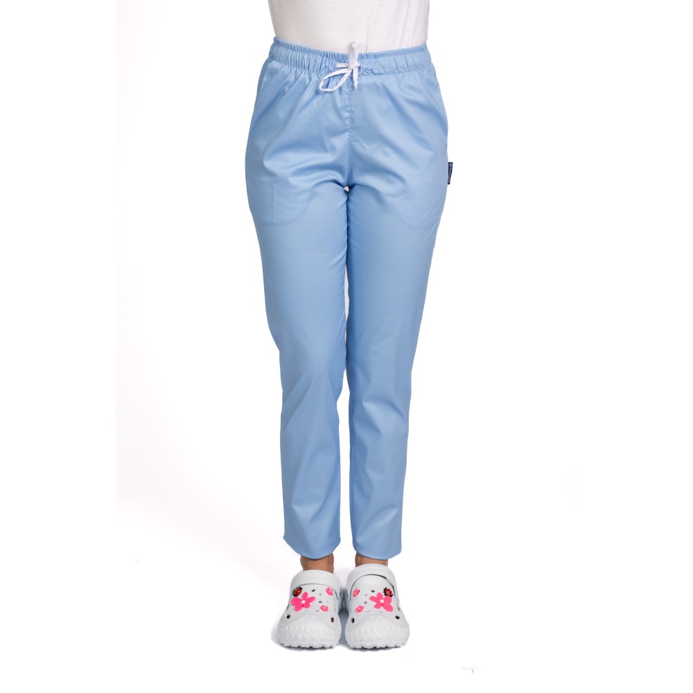 Pantaloni de lucru cu elastan dama bleu cu snur si elastic, doua buzunare laterale