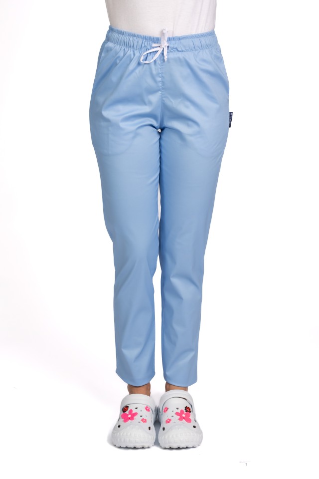 Pantaloni de lucru cu elastan dama bleu cu snur si elastic, doua buzunare laterale