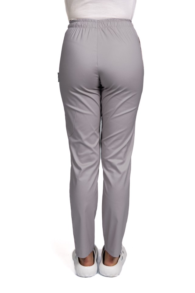 Pantaloni de lucru cu elastan dama gri cu snur si elastic, doua buzunare laterale