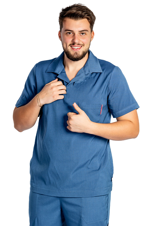 Tricou cu elastan polo barbati albastru, model in V