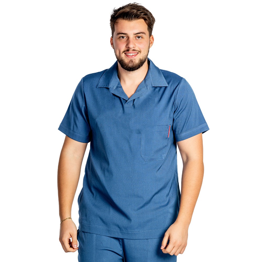 Tricou cu elastan polo barbati albastru, model in V