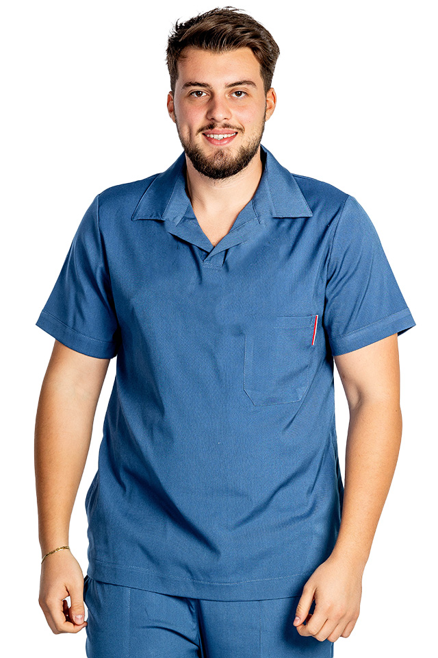 Tricou cu elastan polo barbati albastru, model in V
