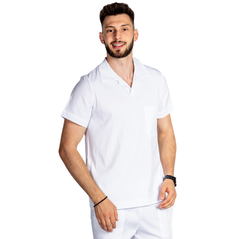 Tricou cu elastan polo barbati alb, model in V