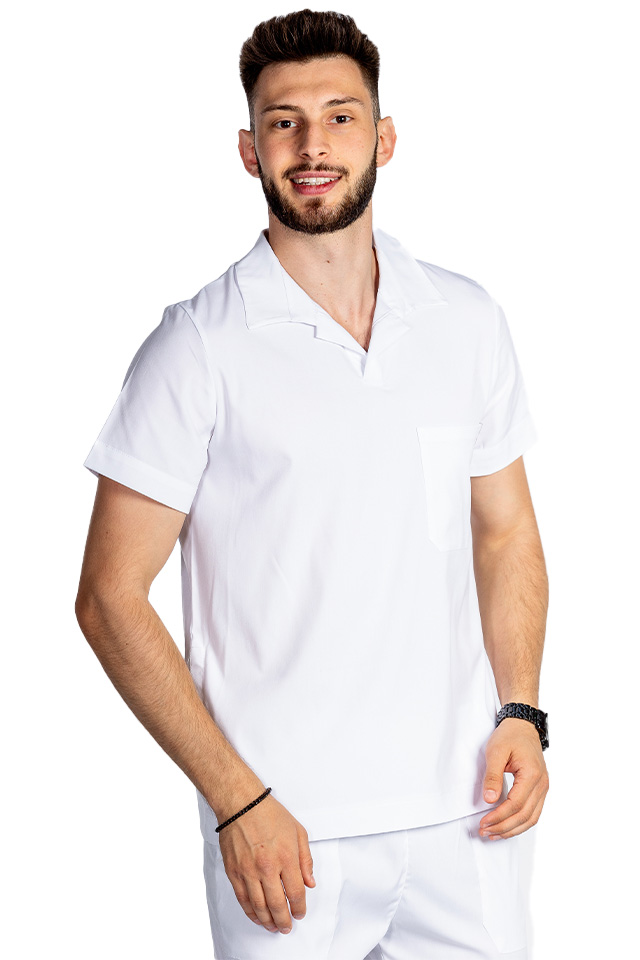 Tricou cu elastan polo barbati alb, model in V