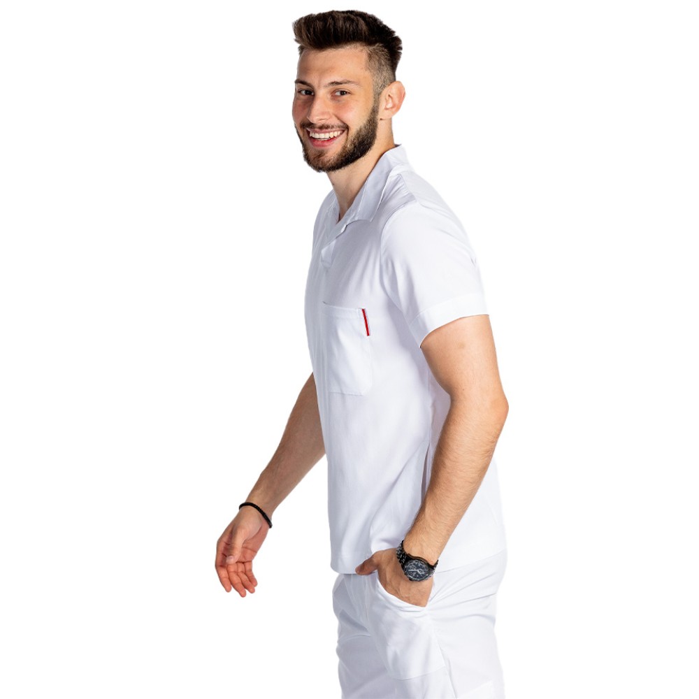 Tricou cu elastan polo barbati alb, model in V