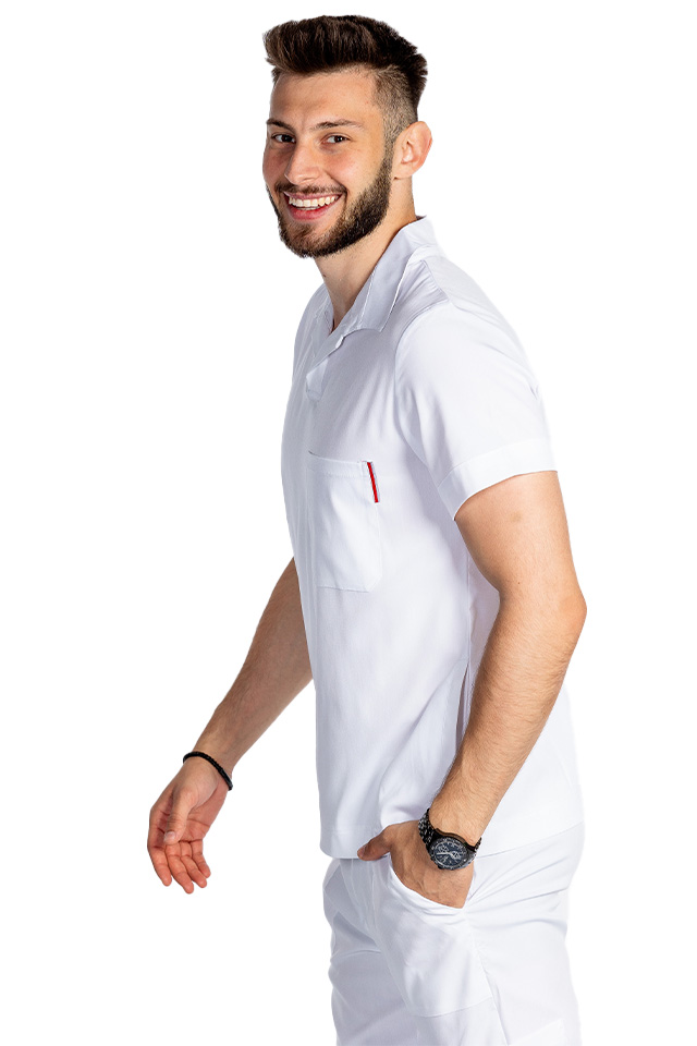 Tricou cu elastan polo barbati alb, model in V