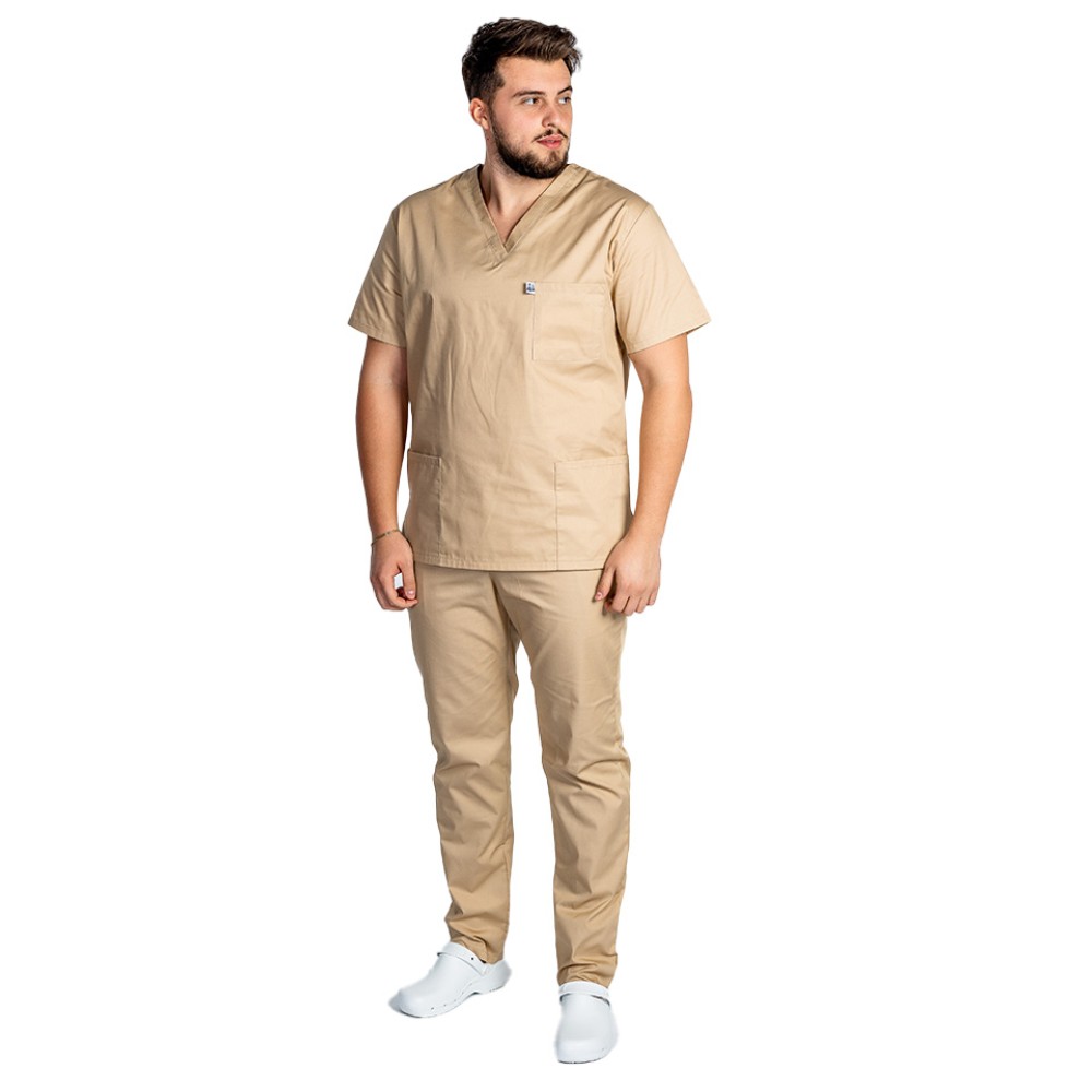 Uniforma de lucru barbati crem cu pantaloni cu snur si elastic in talie