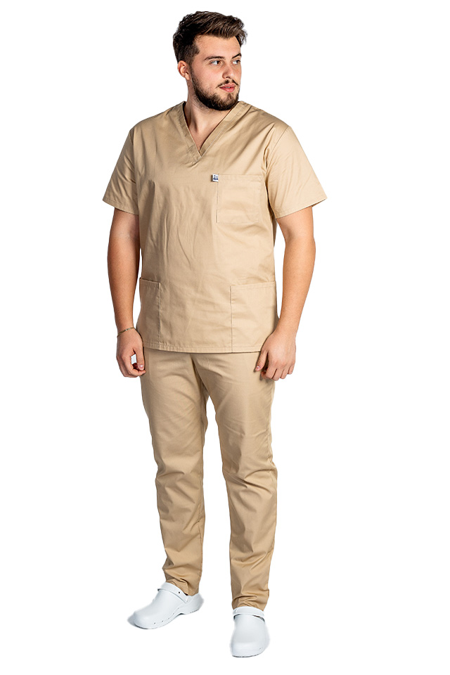 Uniforma de lucru barbati crem cu pantaloni cu snur si elastic in talie..