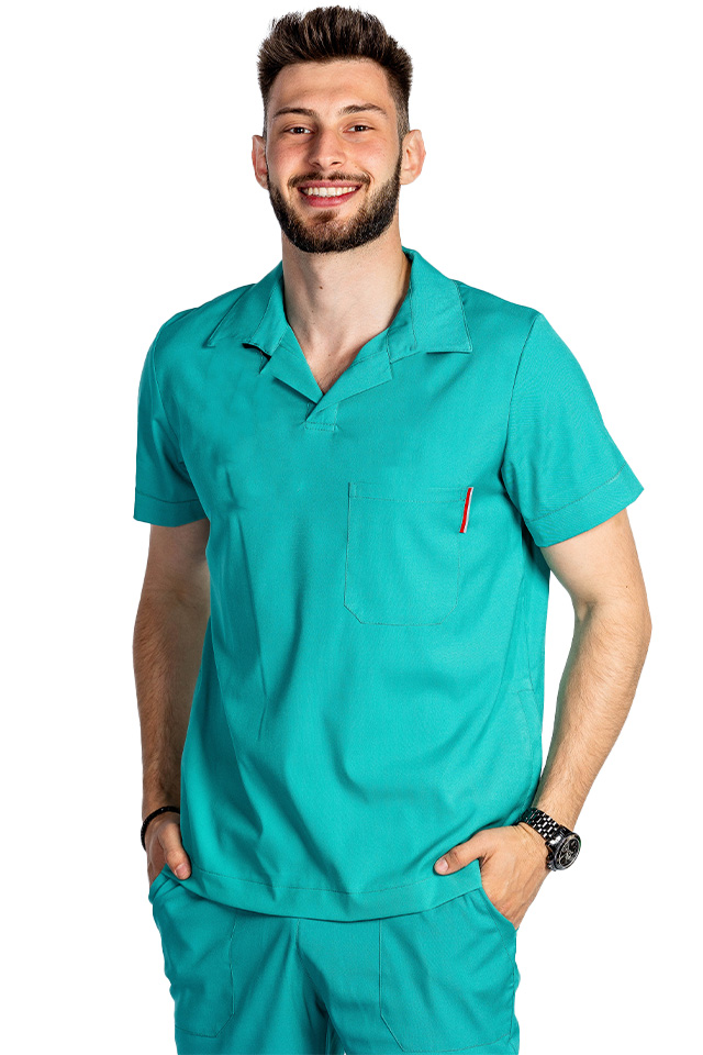 Tricou cu elastan polo barbati verde turcoaz, model in V