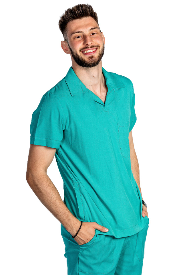 Tricou cu elastan polo barbati verde turcoaz, model in V