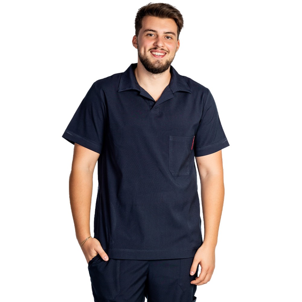 Tricou cu elastan polo barbati bleumarin, model in V