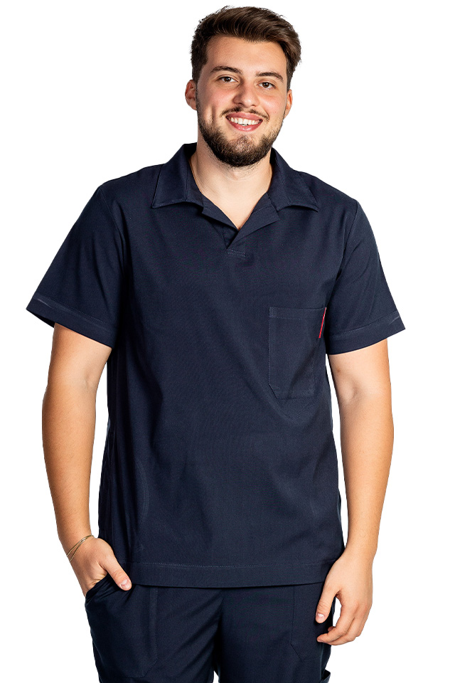 Tricou cu elastan polo barbati bleumarin, model in V