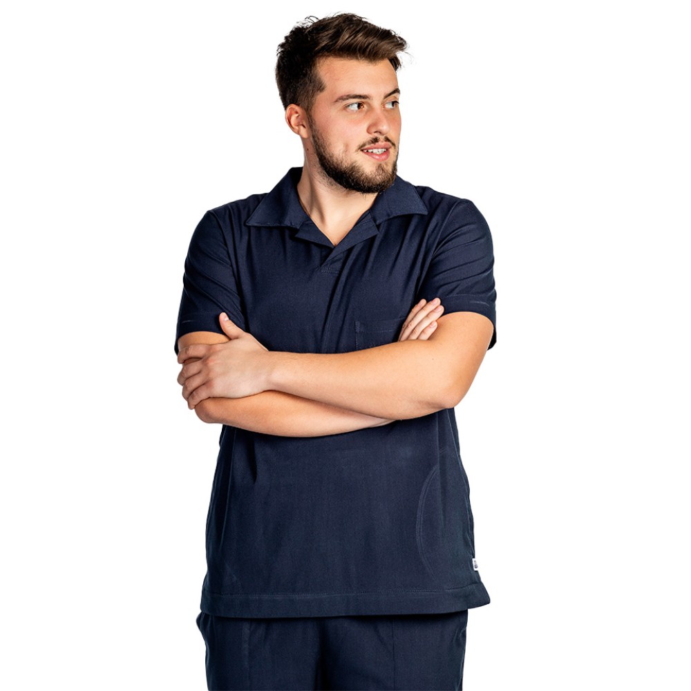 Tricou cu elastan polo barbati bleumarin, model in V