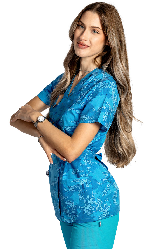 Halat de lucru pentru gradinite kimono Blue Army, cu doua buzunare aplicate