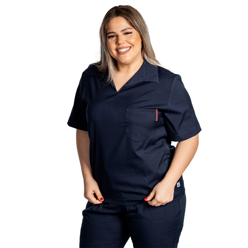 Tricou cu elastan polo dama bleumarin, model in V