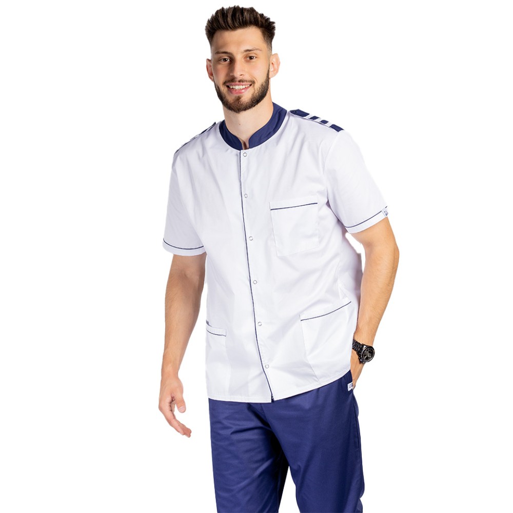 Tunica bucatar, cu guler bleumarin tip tunica, epoleti si trei buzunare