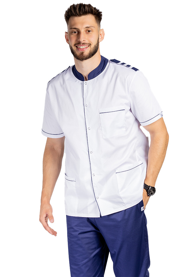 Tunica bucatar, cu guler bleumarin tip tunica, epoleti si trei buzunare