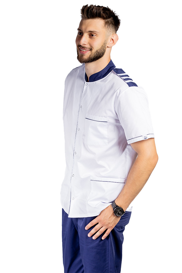 Tunica bucatar, cu guler bleumarin tip tunica, epoleti si trei buzunare