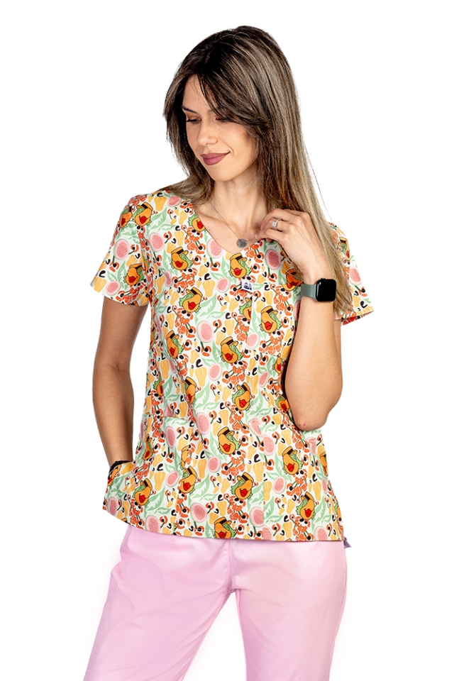 Halat de lucru pentru gradinite imprimat Yago cu trei buzunare aplicate