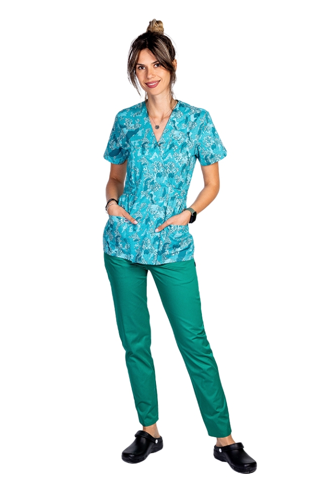 Halat de lucru pentru gradinite kimono Green Army, cu doua buzunare aplicate