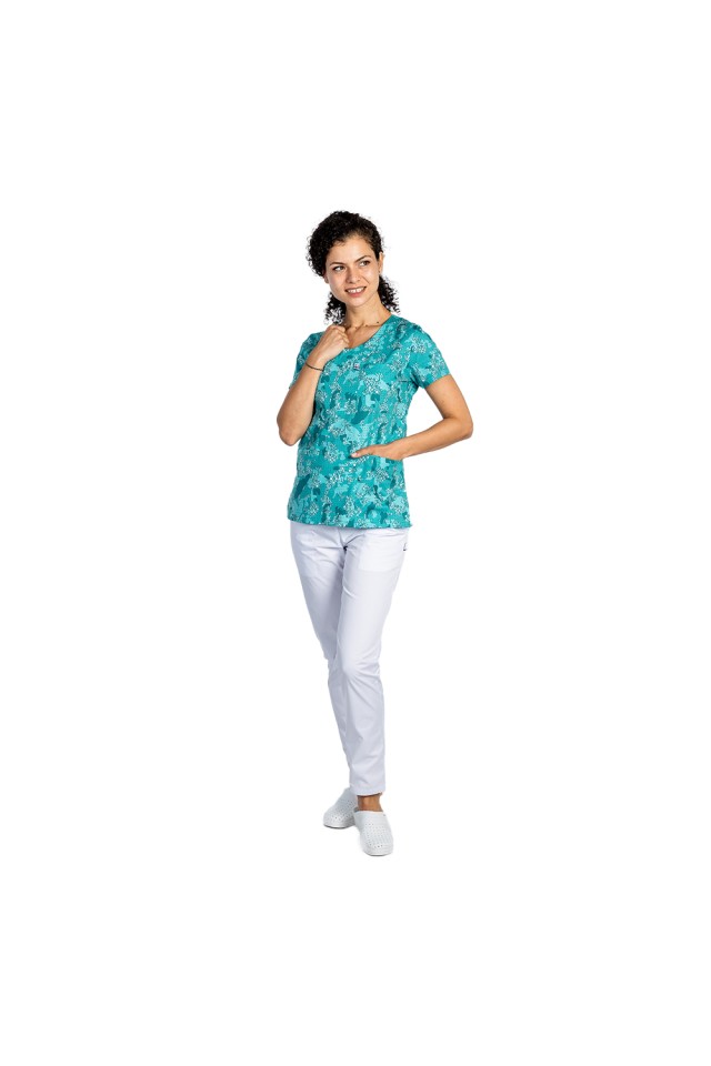 Halat de lucru pentru gradinite imprimat Green Army, cu trei buzunare aplicate