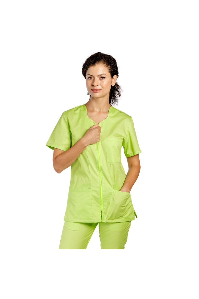 Halat de lucru pentru curatenie lime cambrat, cu fermoar si trei buzunare aplicate