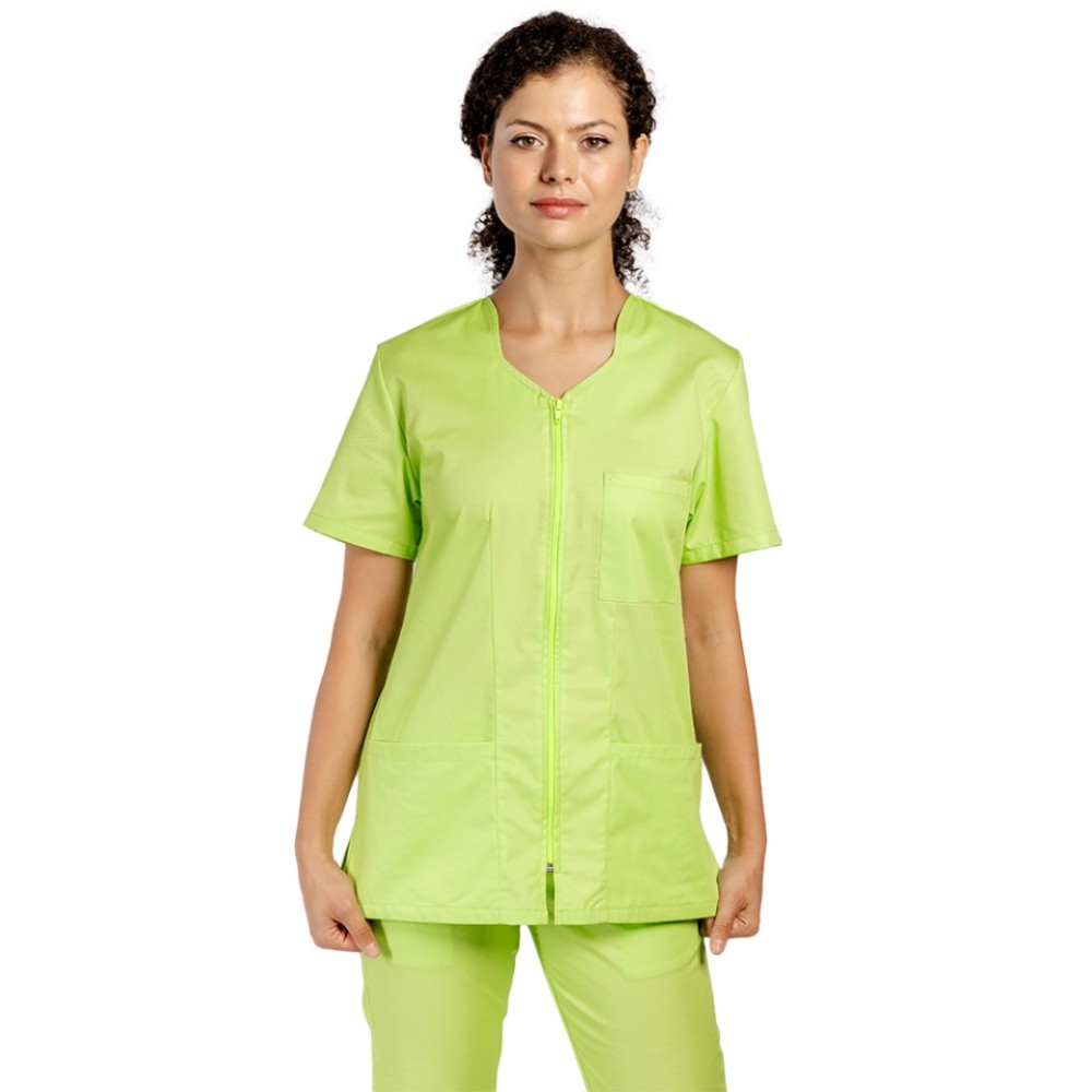 Halat de lucru pentru curatenie lime cambrat, cu fermoar si trei buzunare aplicate