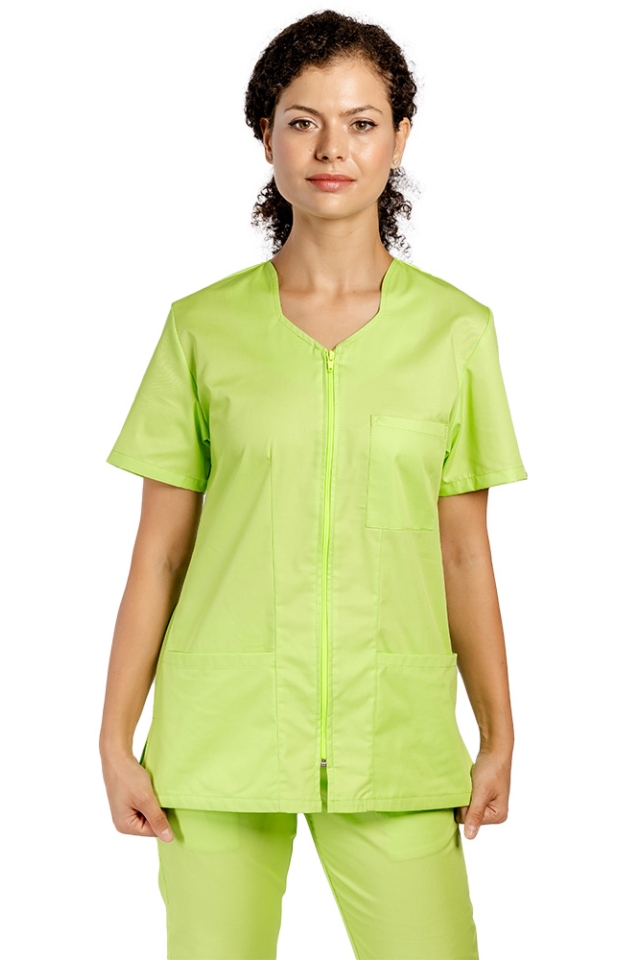 Halat de lucru pentru curatenie lime cambrat, cu fermoar si trei buzunare aplicate