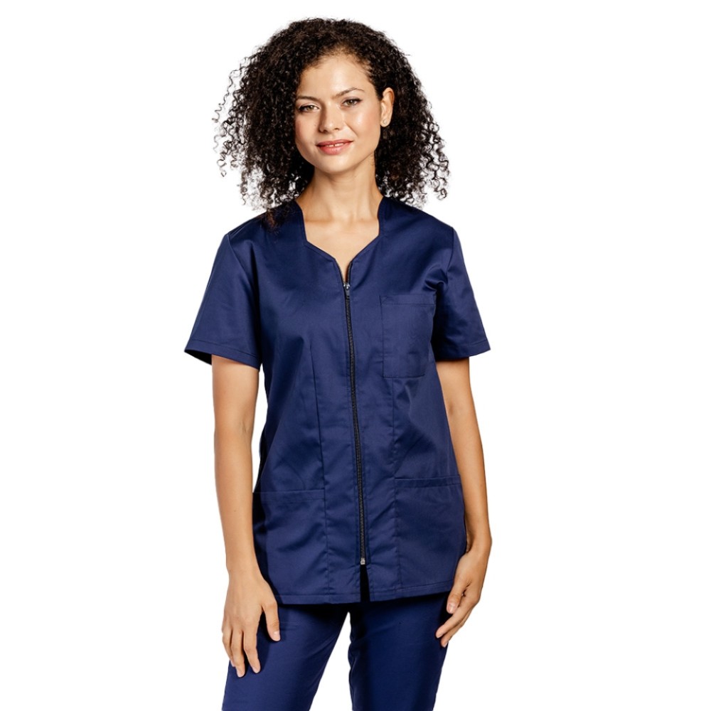 Uniforma de lucru bleumarin, bluza cu fermoar cambrata,trei buzunare si pantaloni cu elastic