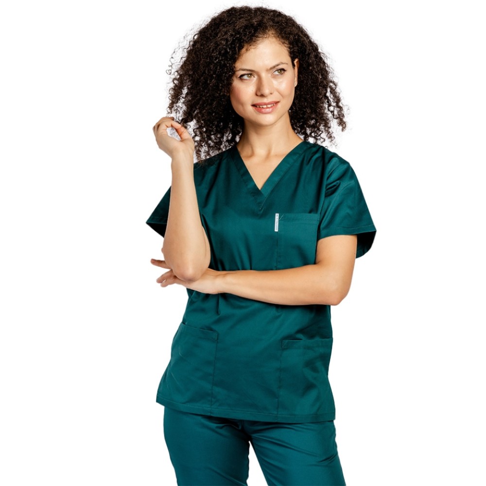 Halat de lucru tuborg dama cu anchior in forma V si trei buzunare aplicate