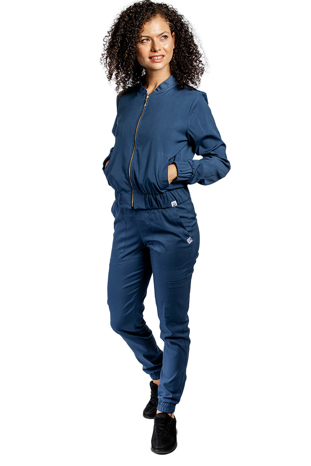 Jacheta profesionala jeans din material elastic cu doua buzunare aplicate si fermoar