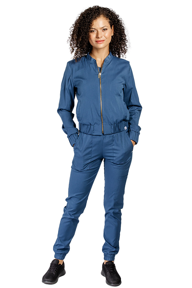 Jacheta profesionala jeans din material elastic cu doua buzunare aplicate si fermoar