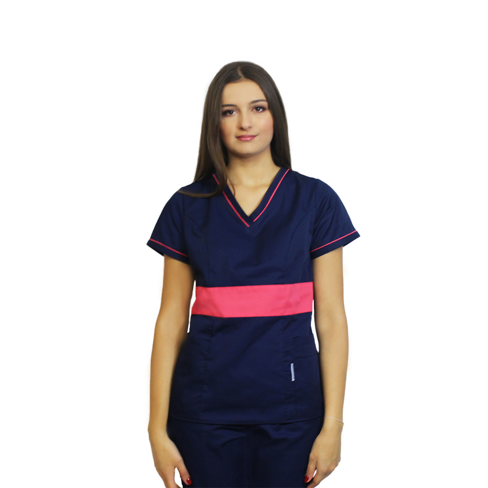 Uniforma de lucru bleumarin cu ciclam, model Sofia