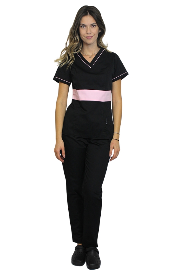 Uniforma de lucru negru cu roz pal, model Sofia